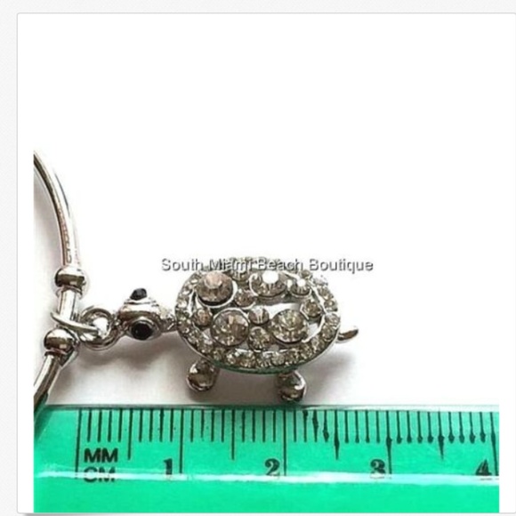 Sea Turtle Charm Bracelet Silver Plated Crystal Nautical Island Wire Bangle - Picture 7 of 8